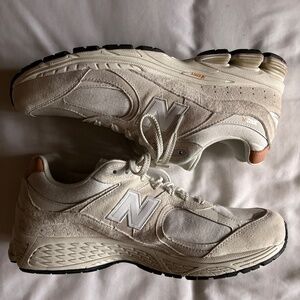New Balance 2002 White Suede and Canvas Sneakers